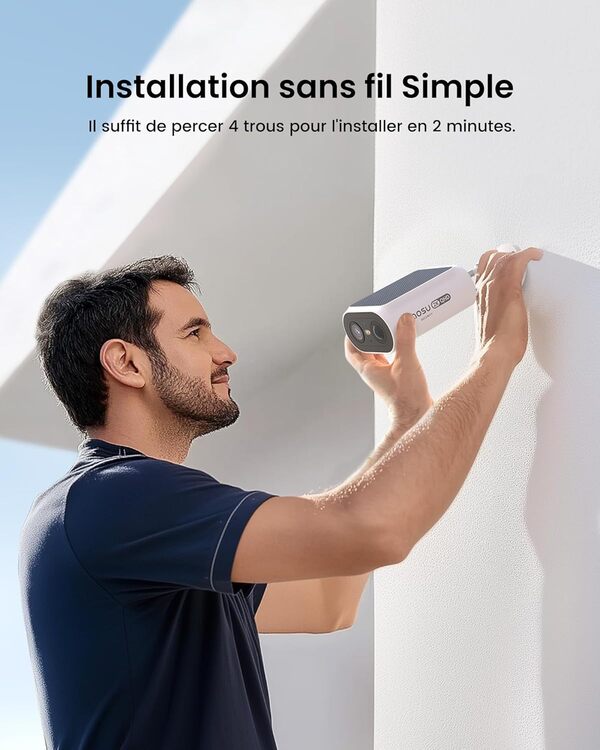 AOSU 2K Caméra Surveillance Extérieure sans Fil, Base+ 4 Cam, sans Frais Mensuels, 3MP WiFi Solaire Caméra Exterieur à Batterie, Panneau Solaire Intégré, Vision Nocturne Couleur,Détecteur de Mouvement