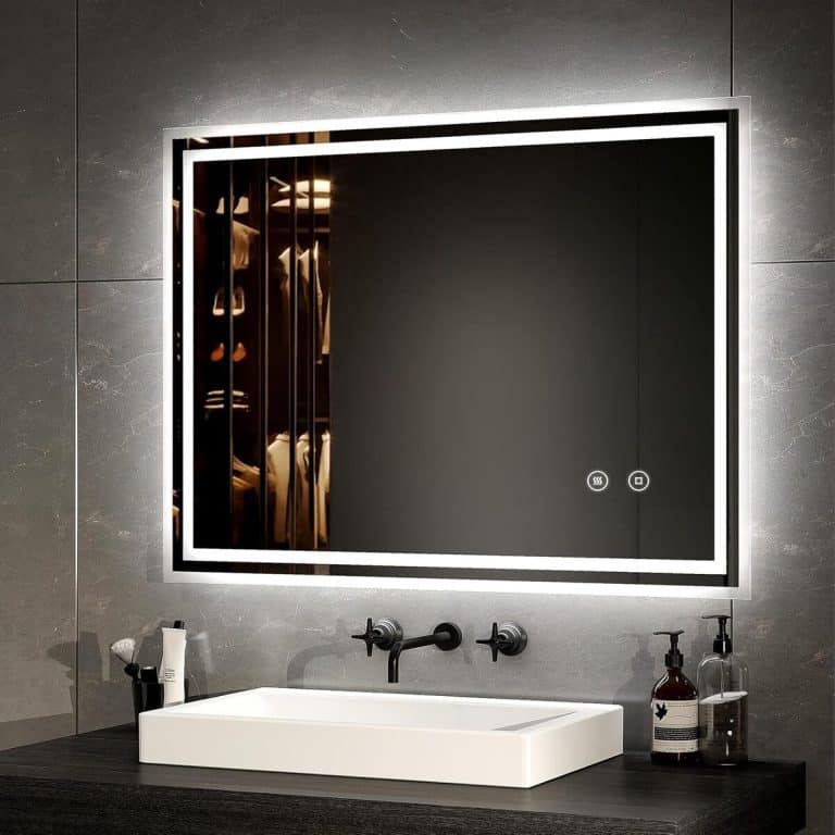 Miroir de salle de bain LED rectangulaire sans cadre 800 mm x 600 mm avec haut-parleur anti-buée et Bluetooth｜Homary