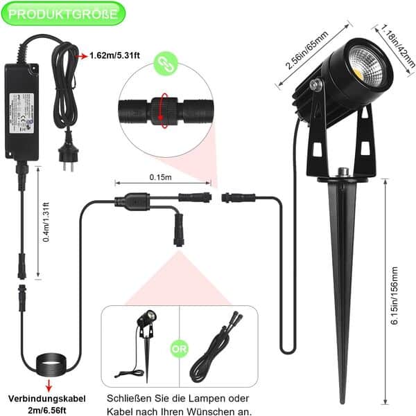 AIMHEIM Lot de 12 Spots de Jardin LED COB IP65 Étanche Éclairage LED Extérieur avec Piquet Projectuer Extérieur Blanc Chaud 3000K LED Lampe Jardin pour Chemins Plantes Terrasse [Classe énergétique F]