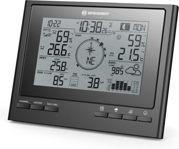 Bresser ClimateScout Station Météo Sans Fil Avec Capteur Extérieur Pro 7 En 1, Noir