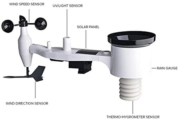 ECOWITT Station météo avec capteur extérieur sans fil, 7 en 1 Wi-Fi, stations météo à énergie solaire avec système de surveillance à distance, prévisions météo écran TFT 7