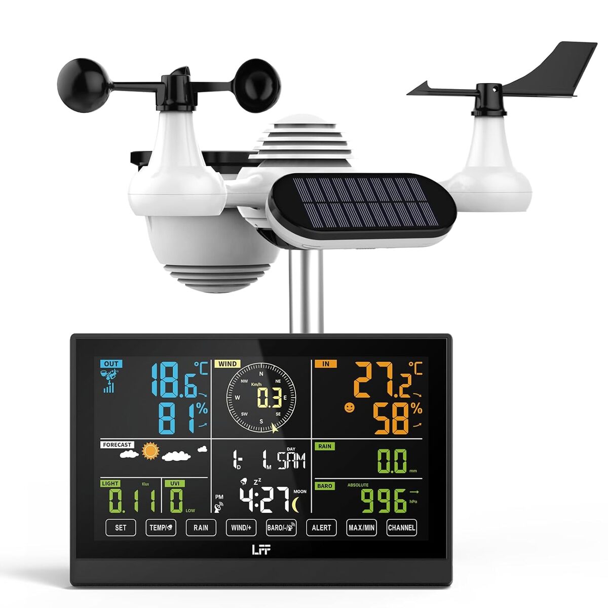 Station Météo Sans Fil Avec Capteur Extérieur - Écran LCD Couleur, Prévisions, DCF, Baromètre, Phase Lune