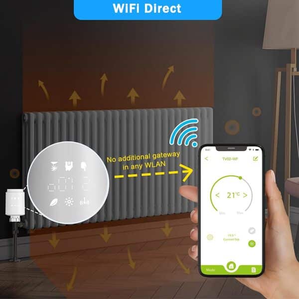 Qiumi Vannes de radiateur thermostatiques intelligentes Wifi Direct, aucune passerelle requise, fonctionne avec Alexa Googlehome