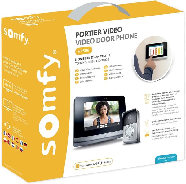 Somfy 2401446 V500 Kit portier video avec ecran tactile, Noir/Gris Metallise, 7 Pouces [Classe énergétique A]