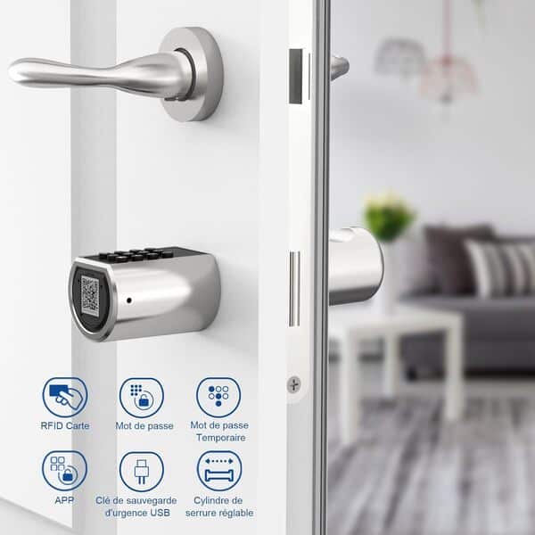 WELOCK PCB01 Serrure Connectée Serrure à Code avec RFID carte,Connexion Bluetooth APP, Serrure Digitale Wi-Fi(nécessite WiFiBox),Smart Lock Facile à installer Argent