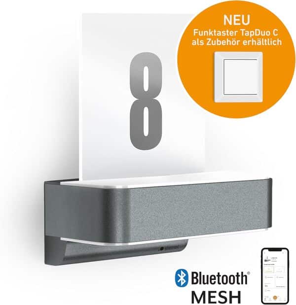 STEiNEL Applique murale extérieure L 820 SC anthracite, numéro de maison, détecteur de mouvement 160°, connectable via Bluetooth App
