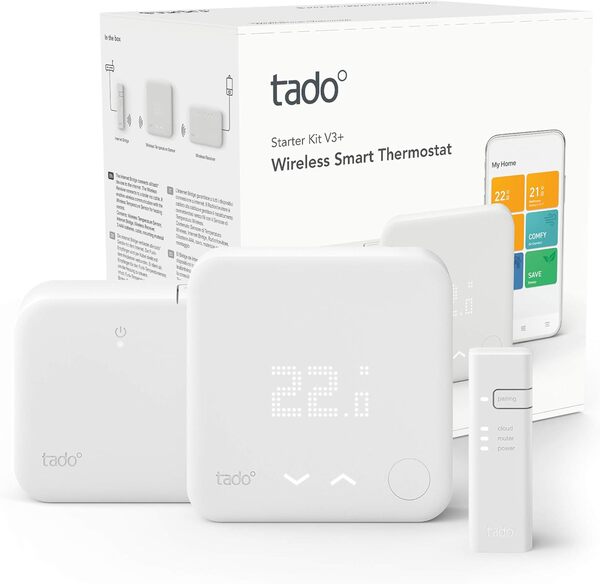 tado° Thermostat Connecté et Intelligent sans fil - Kit de Démarrage V3+ – Contrôle intelligent du chauffage, Designed in Germany, fonctionne avec Alexa, Siri & Assistant Google