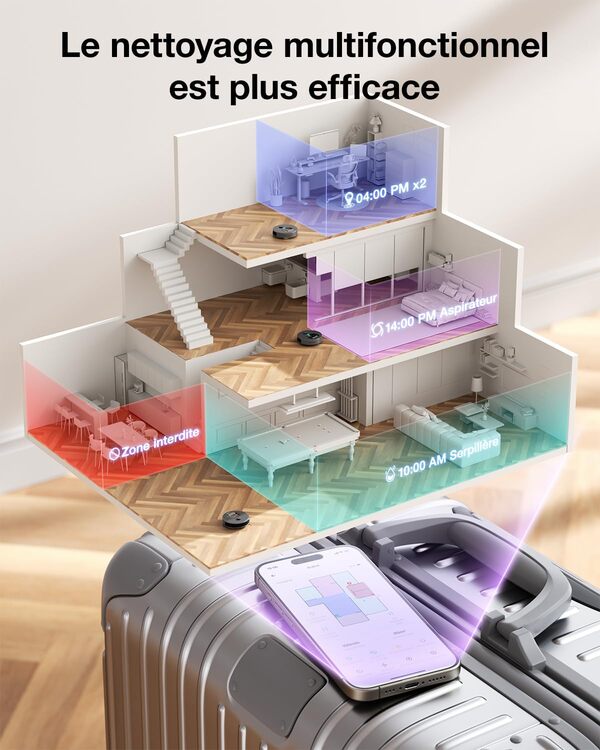 OKP L7 Robot Aspirateur Laveur 3 en 1, 6000Pa d'Aspiration, Navigation LiDAR, Cartographie Multi-étage, Zones Virtuelles, Connecté par Alexa/APP/WiFi, Idéal pour Poils d'animaux Tapis Sols Durs