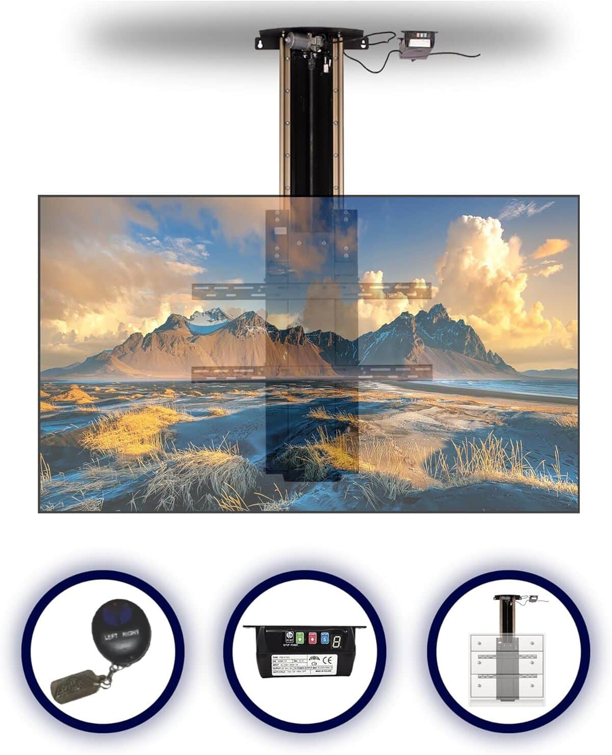 Test : support TV motorisé plafond SABAJ, encastrable pour téléviseurs jusqu'à 80kg