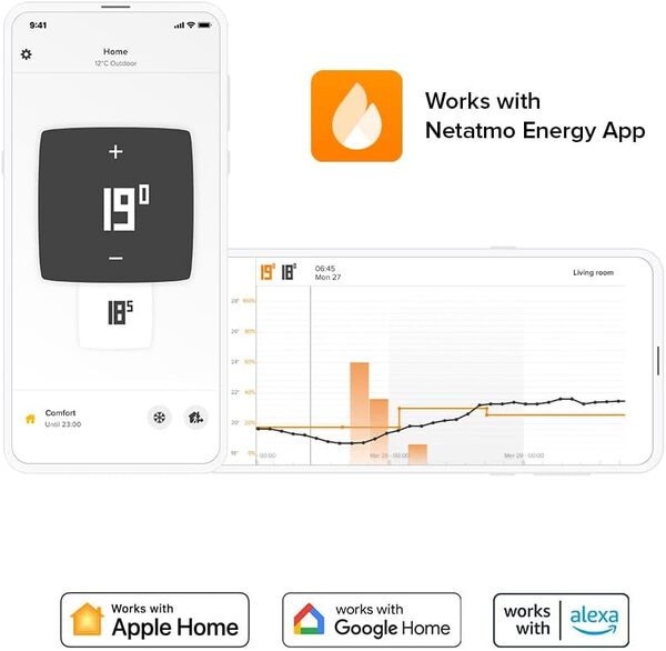 Netatmo NTH01-DE-EC Thermostat pour smartphone, Blanc/Orange