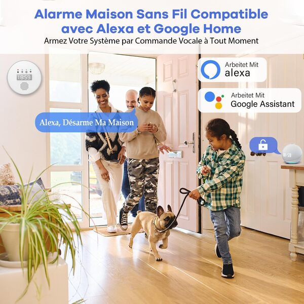 YISEELE alarme maison sans fil: Connexion Wi-Fi 5 GHz - Complet Sirène 120dB - Capteur infrarouge (PIR) anti-animaux - 10 Capteurs Porte/Fenêtre - 2 Télécommandes - Hub - Compatible Alexa & Google