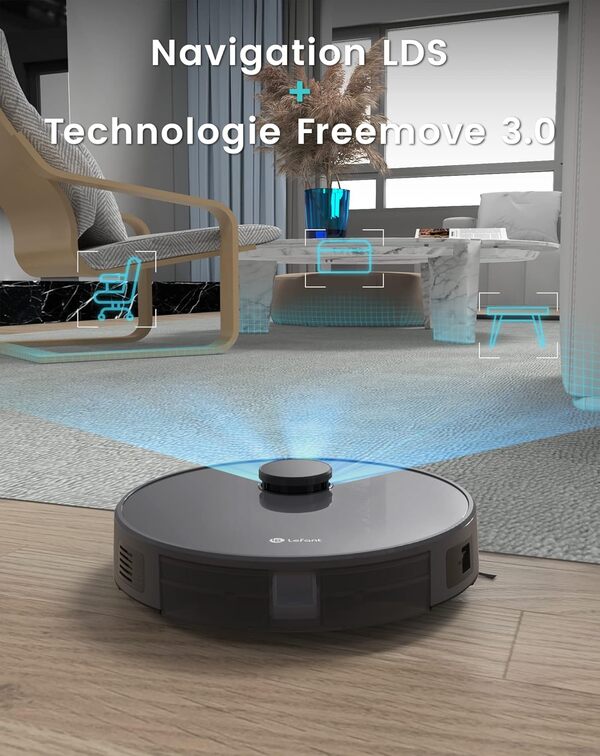 Lefant Robot Aspirateur Laveur 2 en 1 5500Pa,Navigation LiDAR, Cartographie Multi-étage,Zones Virtuelles,Aspirateur Robot Connecté par Alexa/APP/WiFi,Idéal pour Poils d'animaux Tapis Sols Durs,M1 Gris