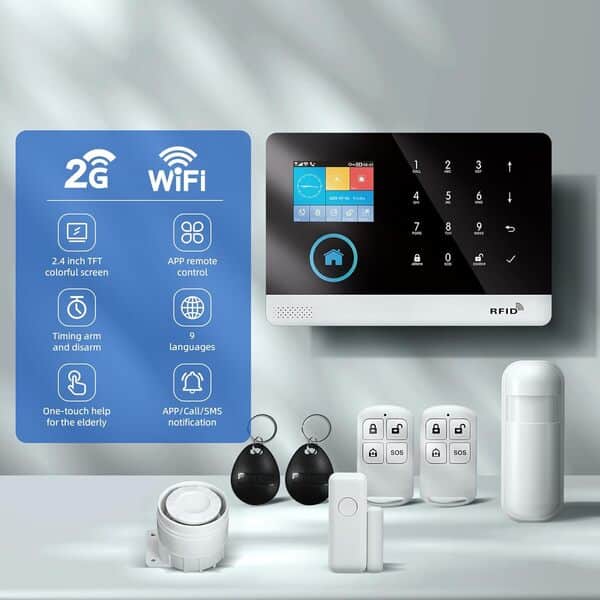 Système d'alarme Domestique avec caméra 1080P, système d'alarme antivol GSM WiFi 22 pièces avec Application téléphonique, sirène d'alarme 120b, Compatible pour la Maison et Les Appartements.