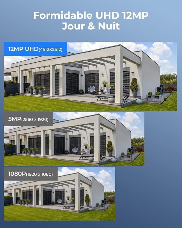 Reolink 12MP Kit Vidéo Surveillance, 4X 12MP Caméra IP PoE, Détection de Personne/Véhicule, Audio Bidirectionnel, Kit Caméra Surveillance avec 8CH 2To NVR, Vision Nocturne en Couleur, RLK8-1200D4-A