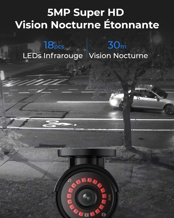 Reolink 5MP Kit Système Vidéo Surveillance 8CH 2To NVR, Caméra IP PoE 4X 5MP, Détection Personne/Véhicule, 5MP HD Caméra de Surveillance Extérieure, 30M Vision Nocturne, Audio, RLK8-410B4-5MP Noir