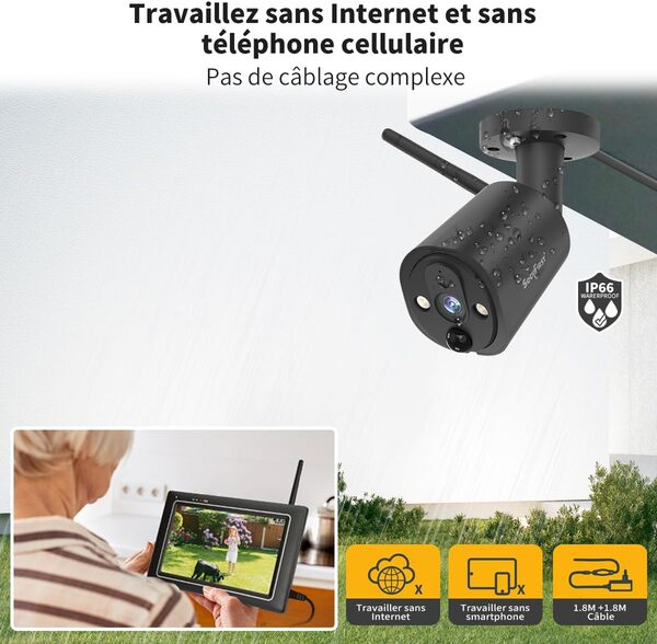 SecuFirst Kit Caméra de Surveillance Extérieure sans Fil avec Moniteur Intérieur, DVR Écran Tactile 7