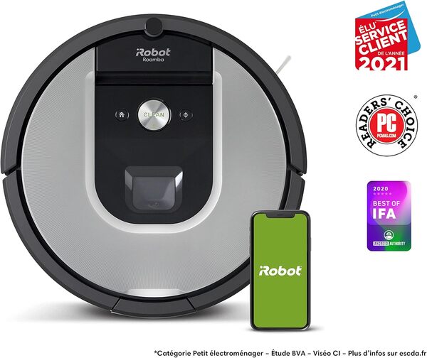 iRobot Aspirateur Robot connecté Roomba® 971 - Brosses Anti-emmêlement - Idéal Animaux - Navigation supérieure - Se Recharge et reprend Le Nettoyage - Contrôle Vocal et à Distance