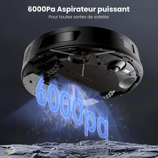 Proscenic Aspirateur Robot Laveur avec Station 6000Pa,Q8 MAX Robot Aspirateur Navigation Lidar avec Multi-étage Cartographie,Connecté App/Alexa/Siri/IFTTT,200 mins Pour Poils Animaux Tapis Sols Durs