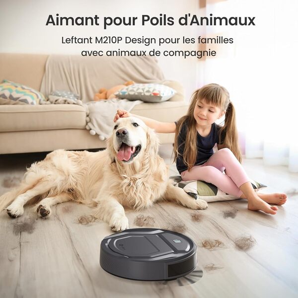 Lefant Aspirateur Robot avec Télécommande, 2200Pa Robot Aspirateur Connecté WiFi/Bluetooth/Alexa/App, Mince et Silencieux, Auto-Charge, 120min d'Autonomie, Idéal pour Poils d'animaux Sols Tapis M210P