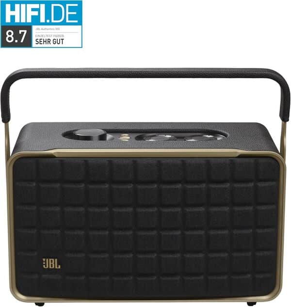 JBL Authentics 300 Enceinte intelligente connectée portable avec WiFi, Bluetooth et assistants vocaux, design rétro, noire