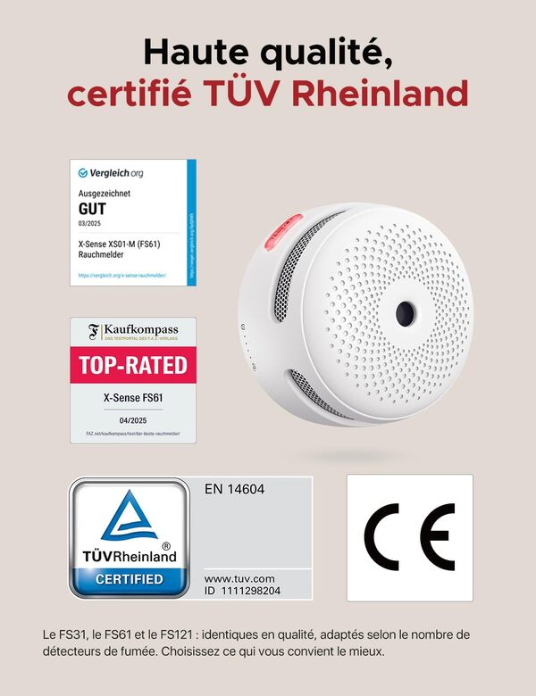 X-Sense Détecteur de Fumée Connecté, Kit de Sécurité pour la Maison avec SBS50 Station de Base, Conforme à la Norme EN14604, Compatible avec l'Appli X-Sense Home Security, FS241
