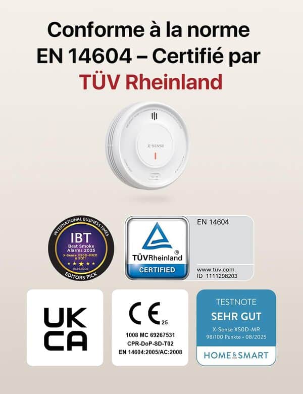 X-Sense Détecteur de Fumée Connecté avec Station de Base SBS50 avec Pad Adhésif Magnétique, Alarme Incendie Intelligent avec Durée de Vie de 10 Ans et Batterie Remplaçable, Fonction APP, XS0D-MR61
