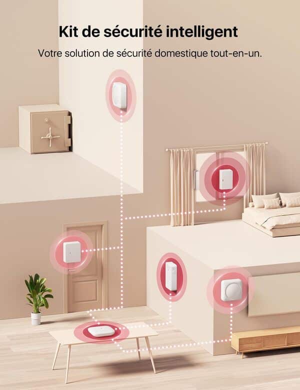 X-Sense Kit de Sécurité pour la Maison, Alarme sans Fil Compatible avec Alexa et Application pour Alertes en Temps Réel, Station de Base, Capteurs de Porte, Détecteurs de Mouvement, Clavier, AS12
