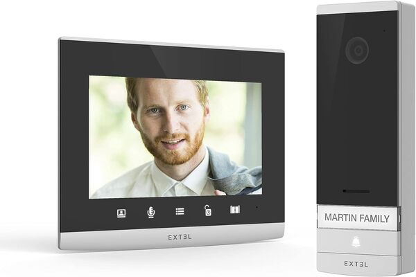 EXTEL Visiophone Filaire connecté Extel Connect 2 Ultra Plat & Gâche Serrure électrique pour Porte ou portillon à encastrer avec Passage de Serrure WECA 90 Droite ou Gauche