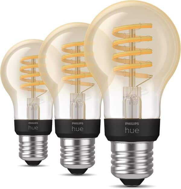 Philips Hue White Ambiance, ampoule LED connectée filament culot E27, compatible Bluetooth, pack de 3, fonctionne avec Alexa, Google et Apple Homekit